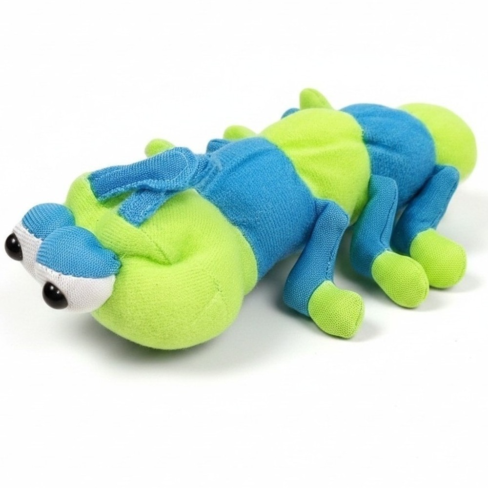 VTG 90s Peek-A-Boo‎ Toys Centipede Plush 6" Neon Green Blue Stuffed Animal Toy